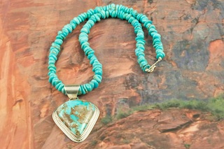 Genuine Picture Jasper and Turquoise Necklace. Sterling Silver Beads, 3" Extender and Clasp. Created by Navajo Artist Petra Vandever.